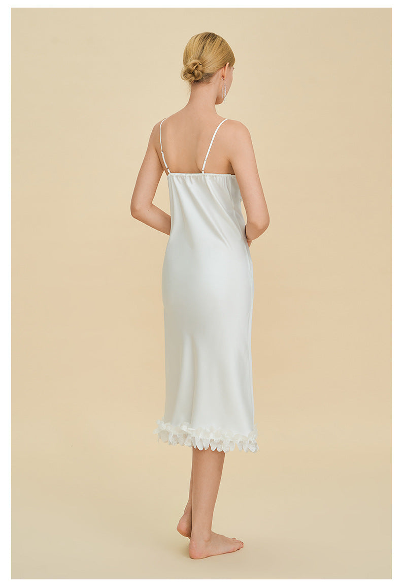 French Petal Satin Spaghetti Strap Nightdress — Luxury Sleepwear