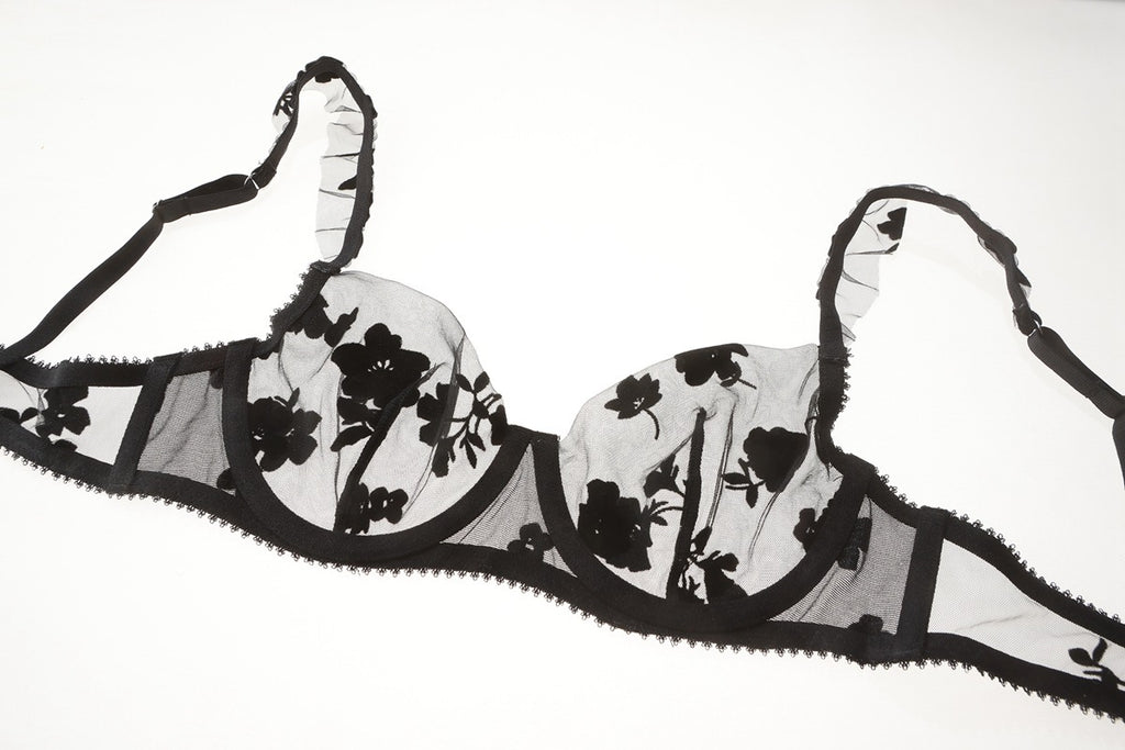 French Lace Embroidered Bra Set – Minimizing & Anti-Sag with Sheer Cups