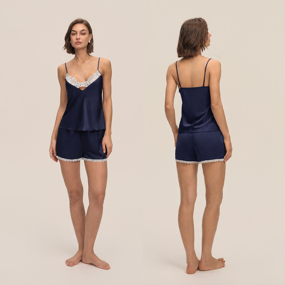 Lace Spaghetti Strap Shorts Loungewear Set — Casual & Comfortable Homewear