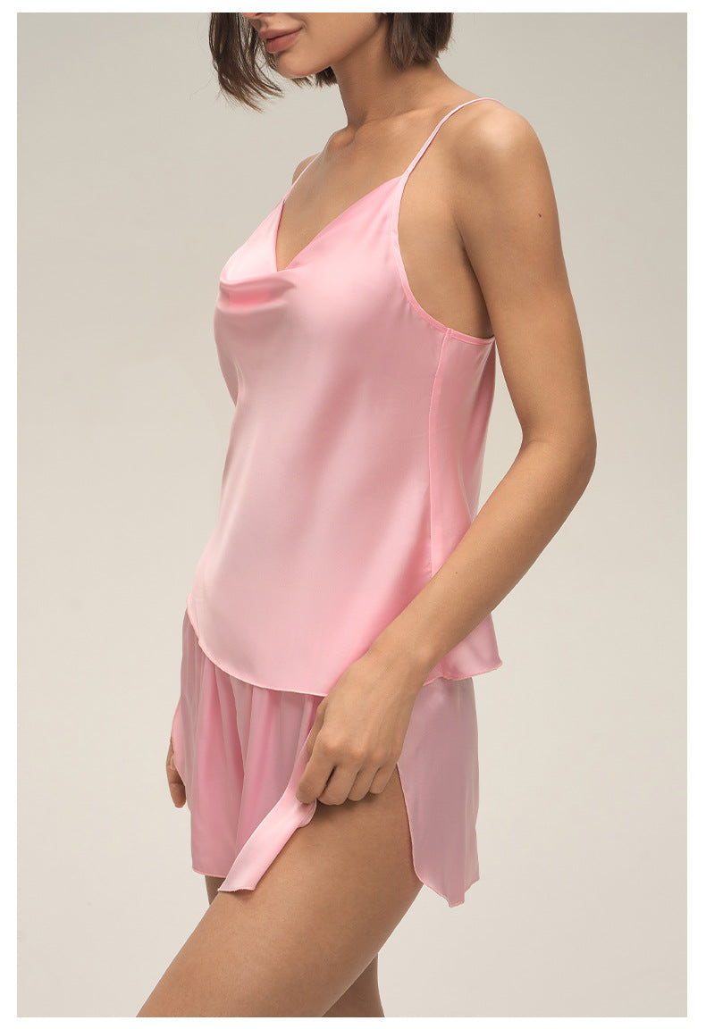 Swing Collar Spaghetti Strap Shorts Loungewear Set — Casual Homewear