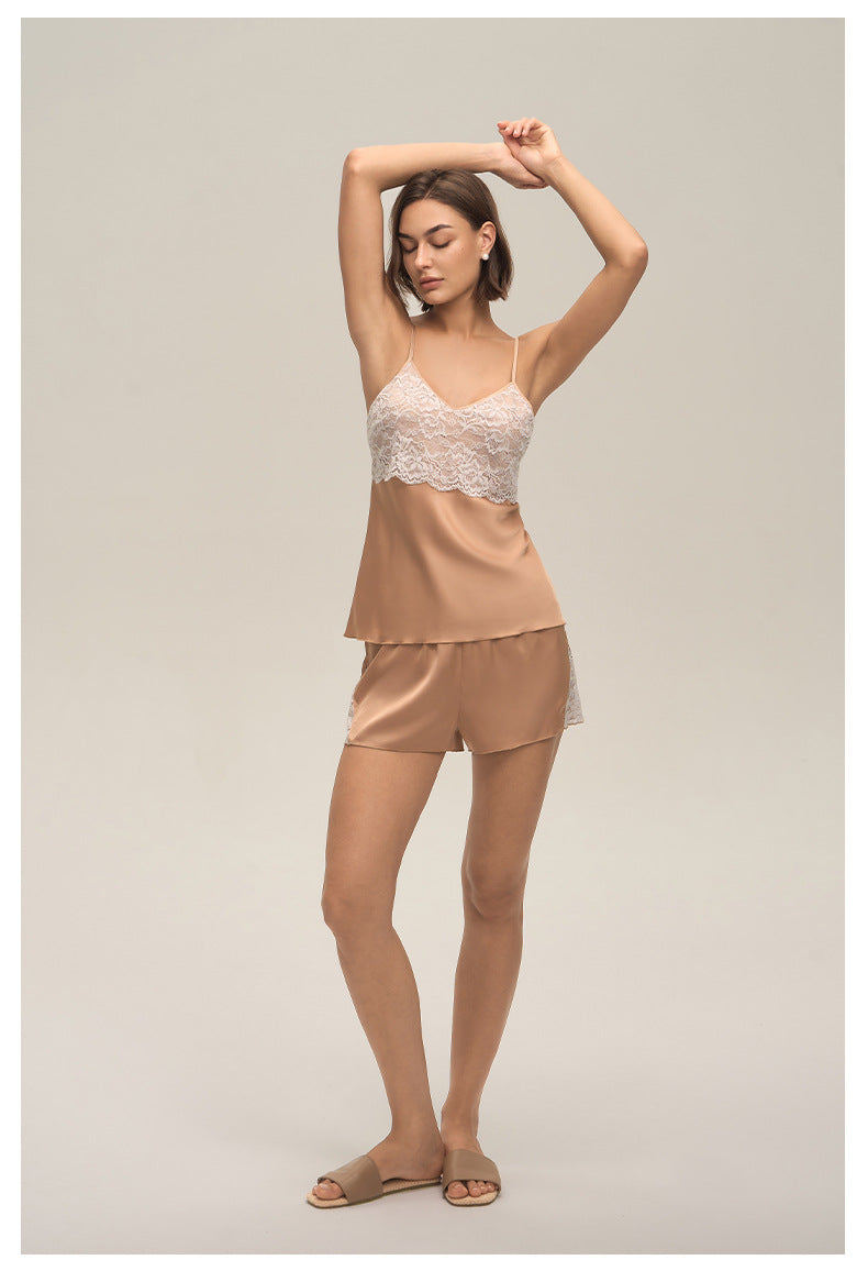 Lace Spaghetti Strap Shorts Casual Loungewear Set — Women's Homewear