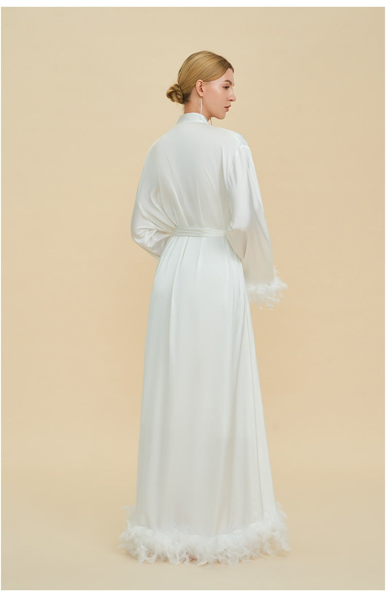 Feather Cardigan & Slip Dress Set | Luxury Long-Sleeve Loungewear