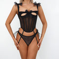 Fishbone Strap Sheer Mesh Sculpting Lingerie Set | Body-Shaping Underwear