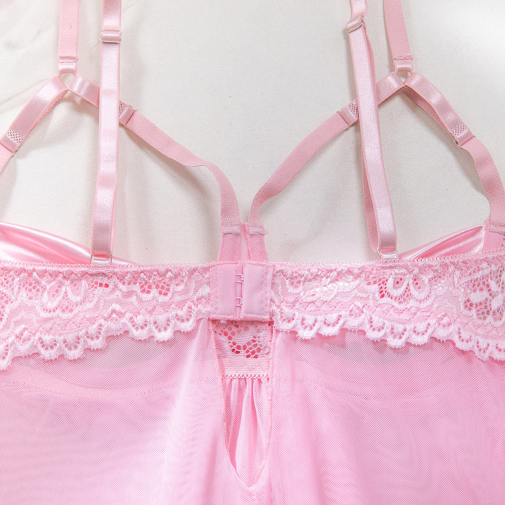 Satin Bow Sheer Lace Sleep Dress