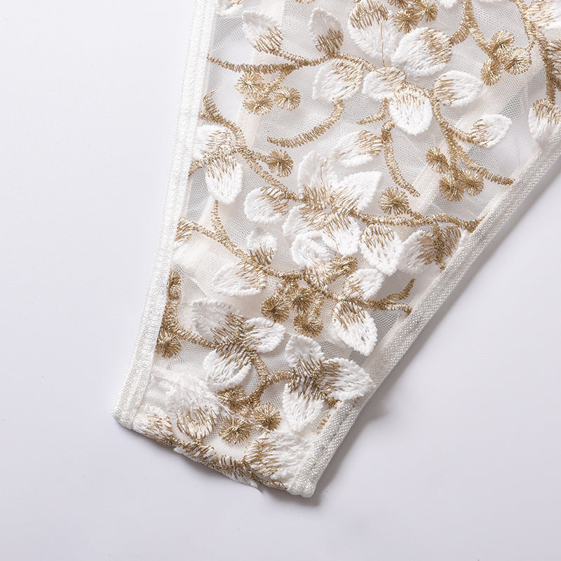 Lace Floral Embroidery Sheer Bodysuit