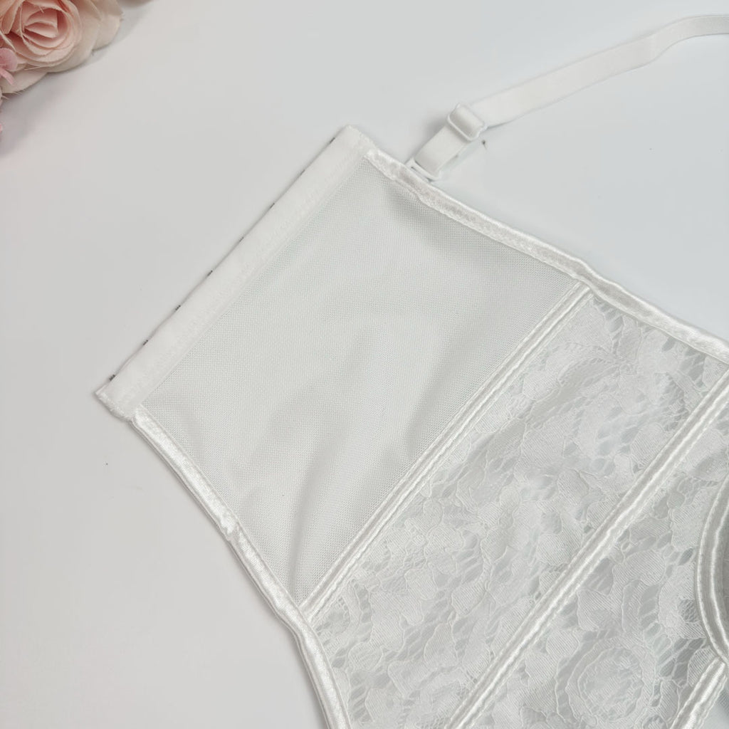 Lace & Mesh Splice Fishbone Corset Bra