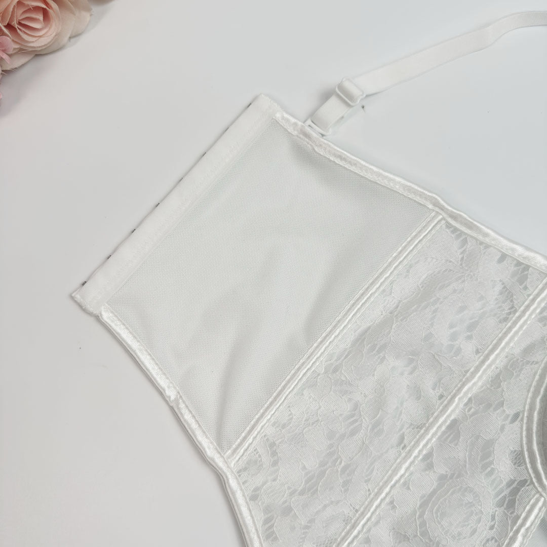 Lace & Mesh Splice Fishbone Corset Bra