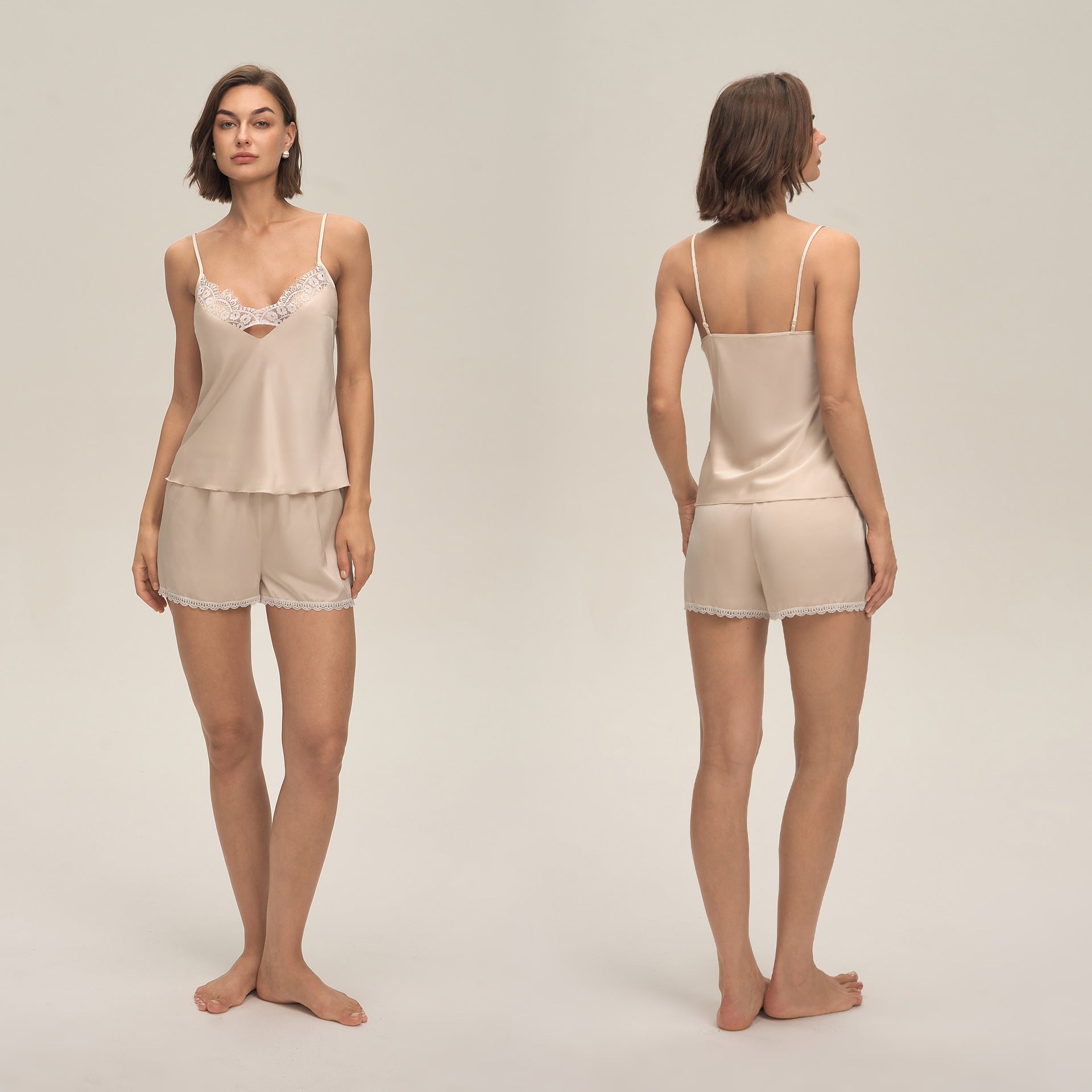 Lace Spaghetti Strap Shorts Loungewear Set — Casual & Comfortable Homewear