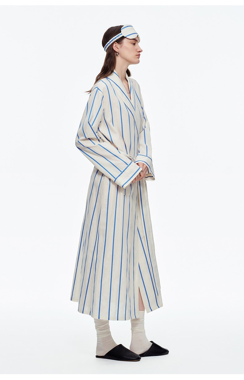 Yarn-Dyed Stripe Long Robe | Classic Cotton-Feel Loungewear