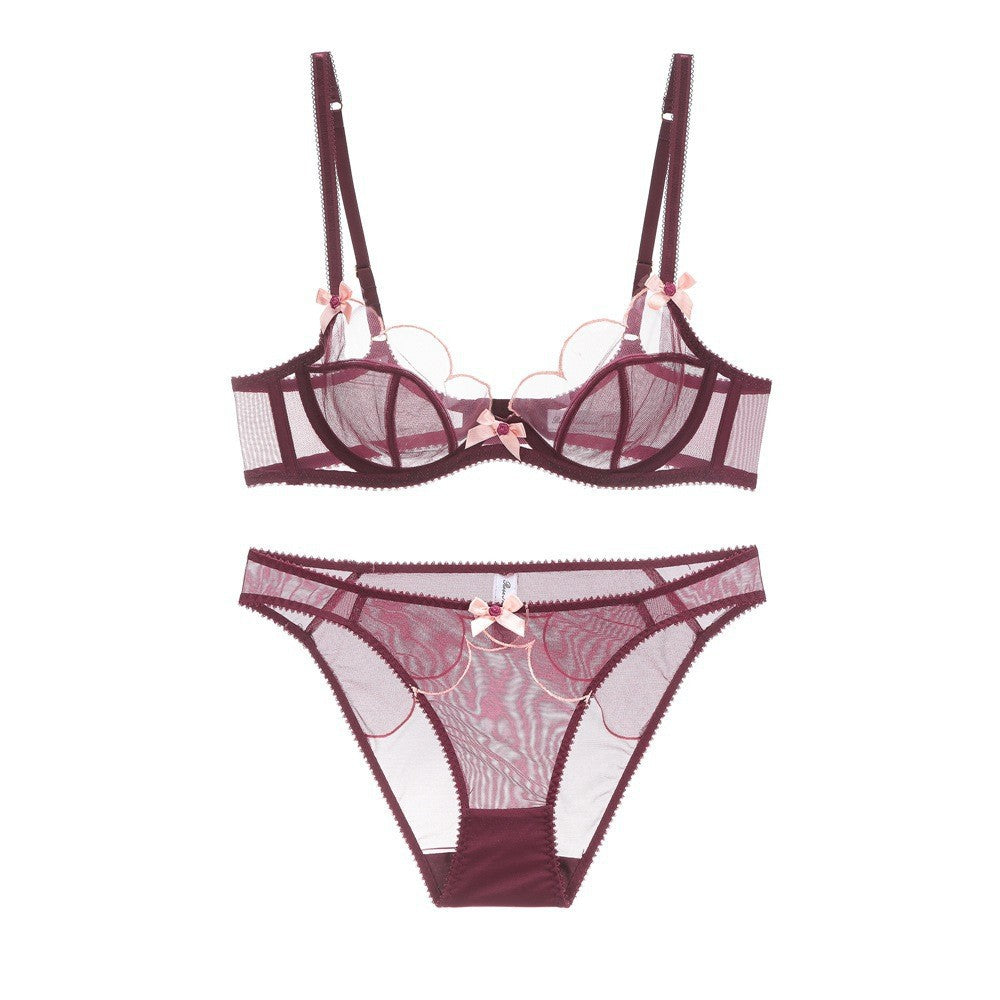 French Sheer Lace Bra Set – Ultra-Thin Mesh, Full Coverage