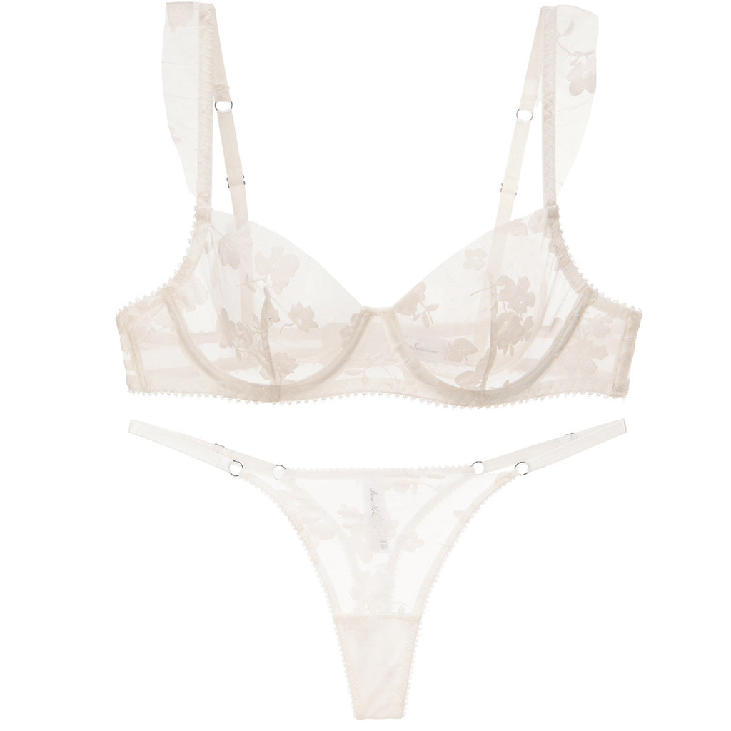 French Lace Embroidered Bra Set – Minimizing & Anti-Sag with Sheer Cups