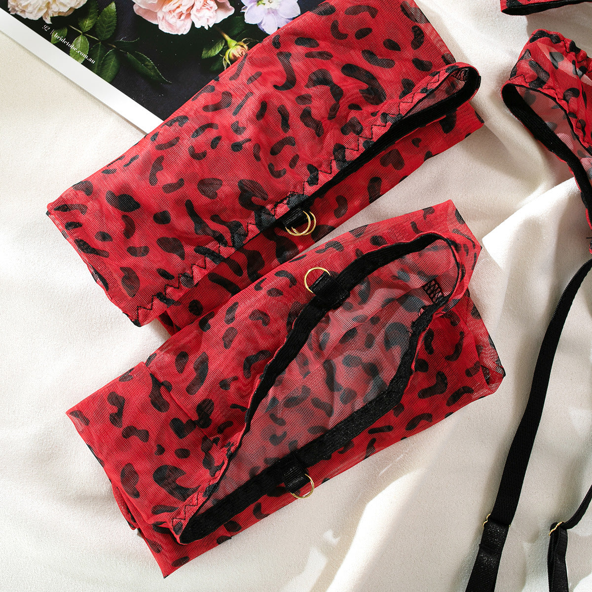 Leopard Print Mesh Sheer Stockings Four-Piece Set