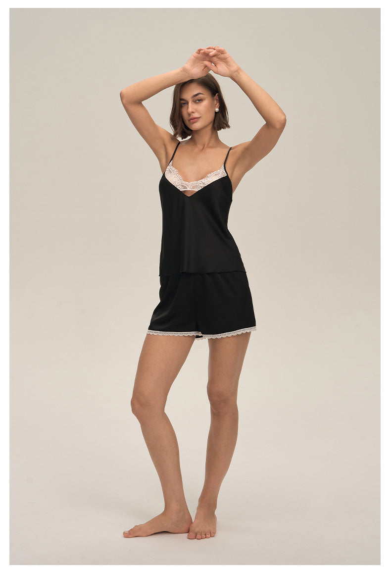Lace Spaghetti Strap Shorts Loungewear Set — Casual & Comfortable Homewear