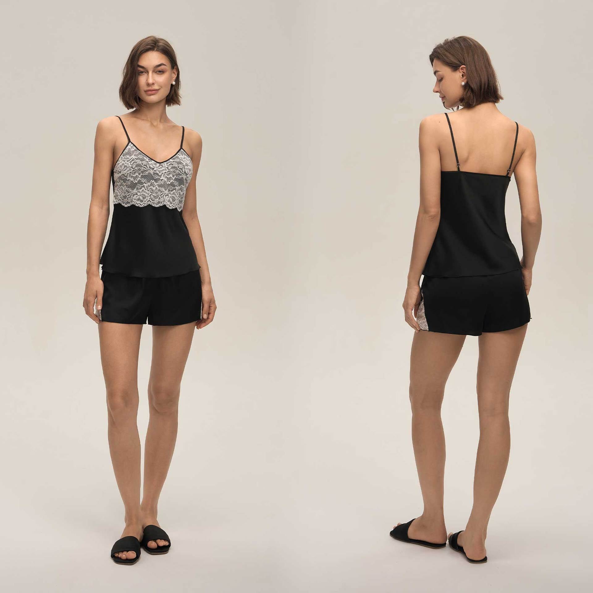 Lace Spaghetti Strap Shorts Casual Loungewear Set — Women's Homewear