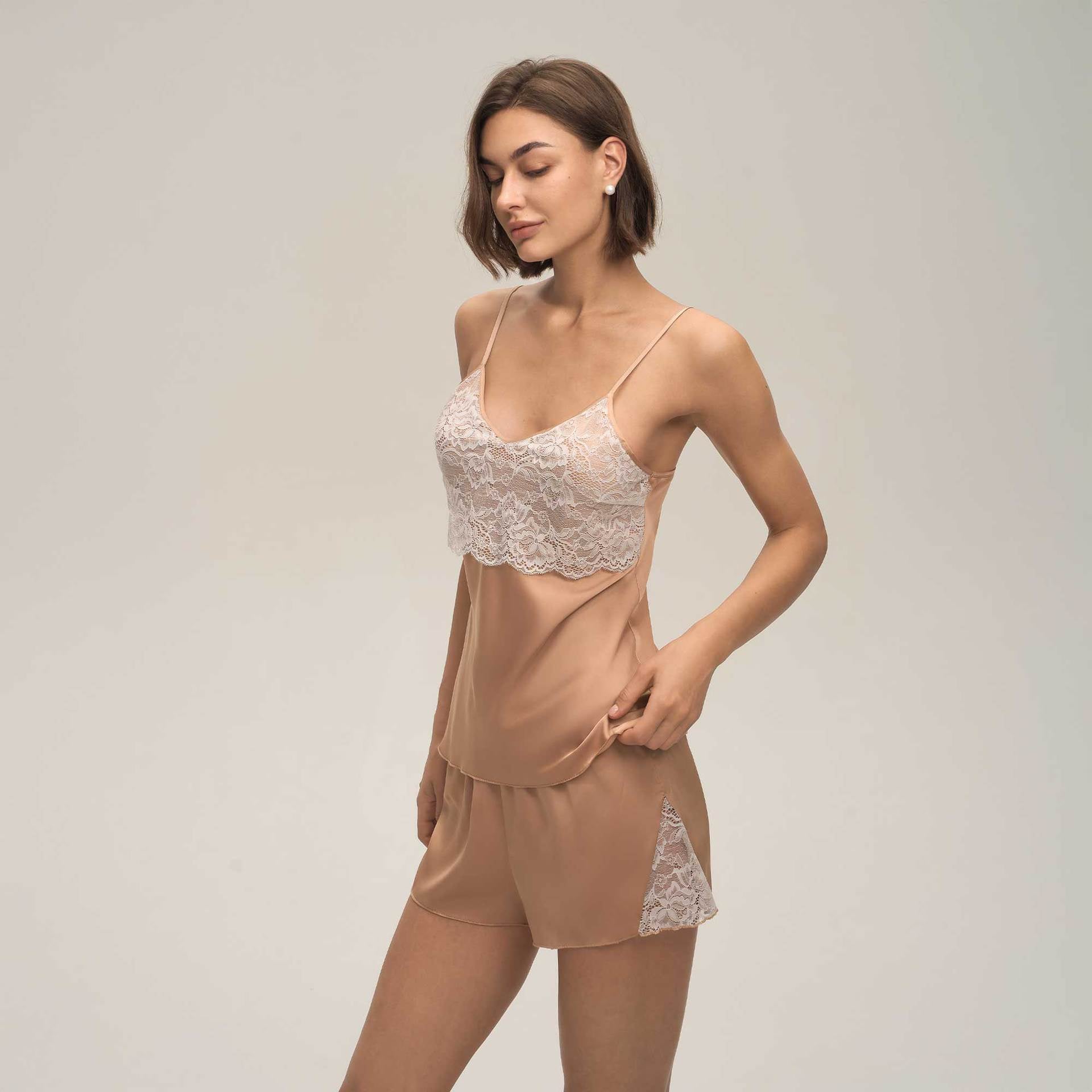 Lace Spaghetti Strap Shorts Casual Loungewear Set — Women's Homewear