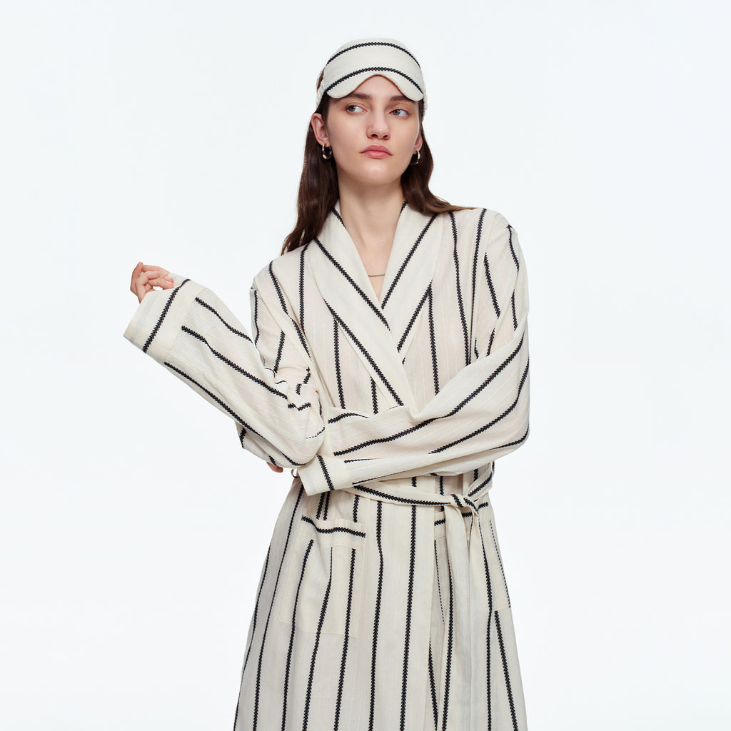 Yarn-Dyed Stripe Long Robe | Classic Cotton-Feel Loungewear