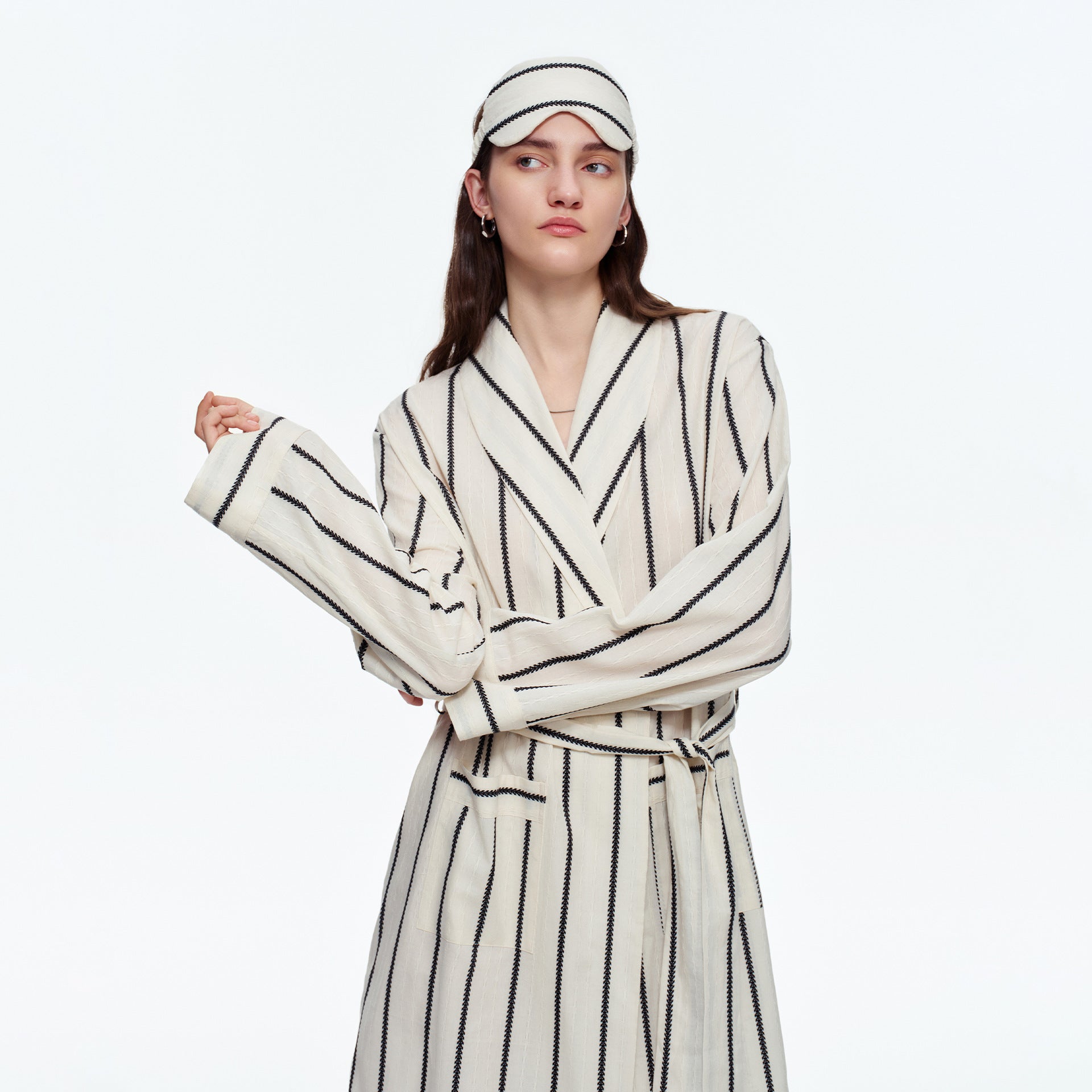Yarn-Dyed Stripe Long Robe | Classic Cotton-Feel Loungewear