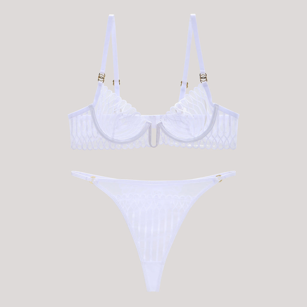 Sheer Mesh See-Through Bra Lingerie Set | Anti-Sag Support | Briefs or Thong | Black White