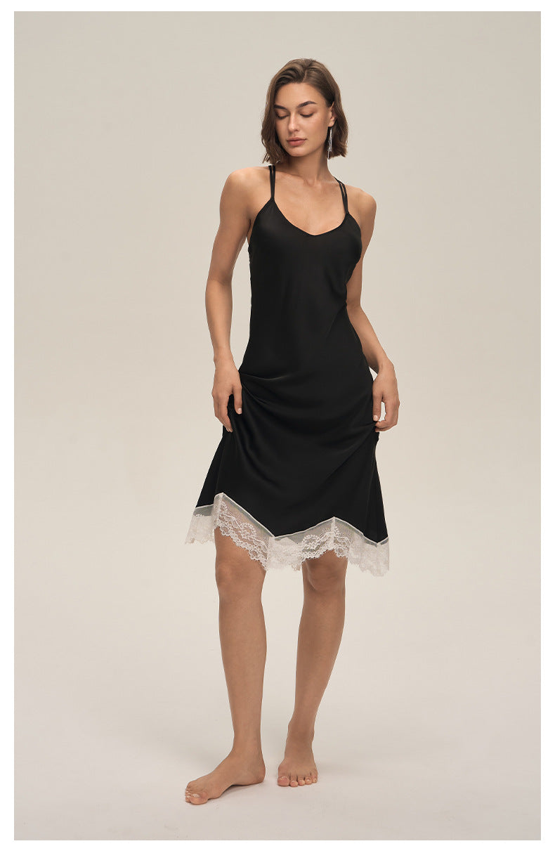 Satin Lace Backless Spaghetti Strap Maxi Slip Dress — Sexy Sleepwear