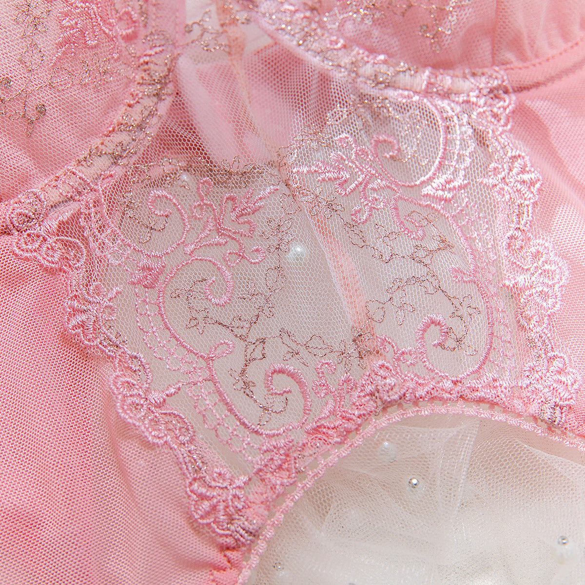Pink Embroidered Underwire Lingerie Set