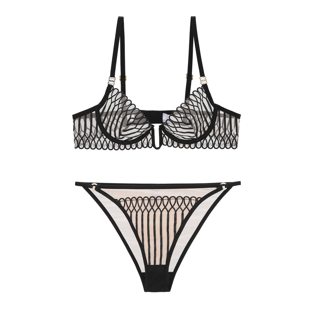 Sheer Mesh See-Through Bra Lingerie Set | Anti-Sag Support | Briefs or Thong | Black White