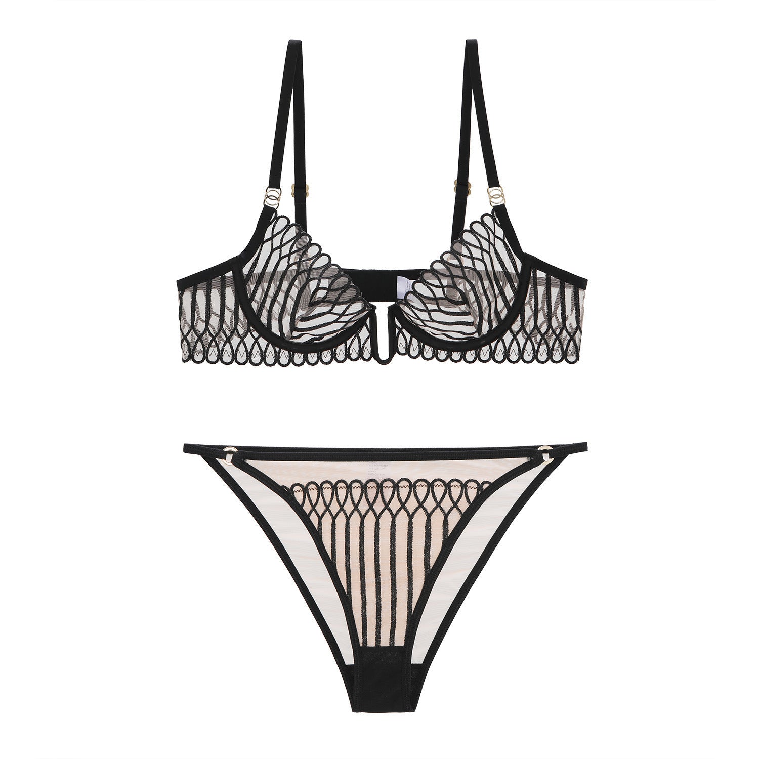 Sheer Mesh See-Through Bra Lingerie Set | Anti-Sag Support | Briefs or Thong | Black White
