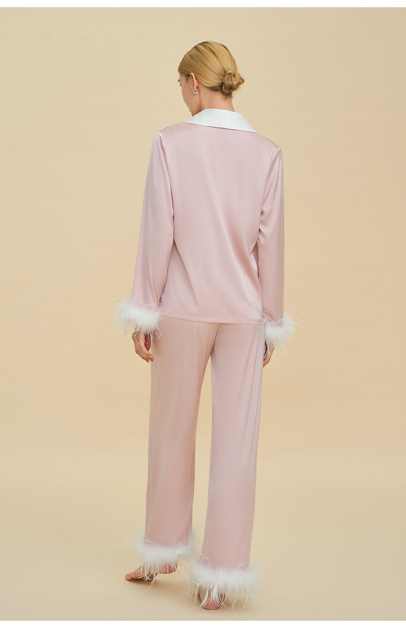 Feather Trim Luxury Pajama Set | Premium Gift Loungewear