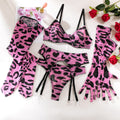 Leopard Print Bra Gloves Leg Sock Lingerie Set