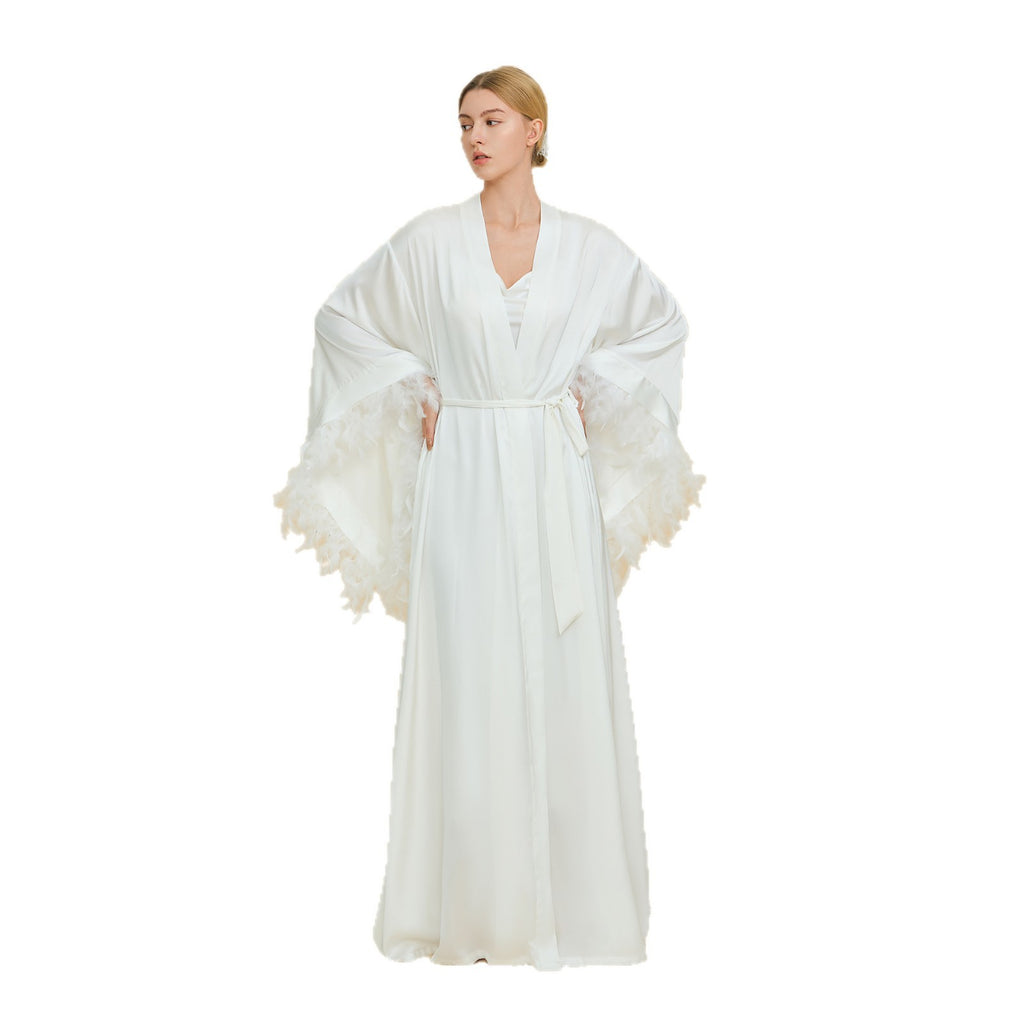 French Feather Trim Bridal Robe Set | Luxury Bridesmaid & Wedding Nightgown
