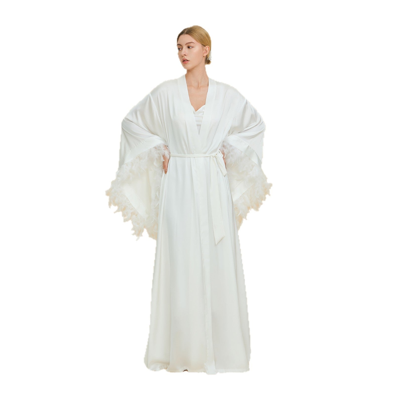 French Feather Trim Bridal Robe Set | Luxury Bridesmaid & Wedding Nightgown