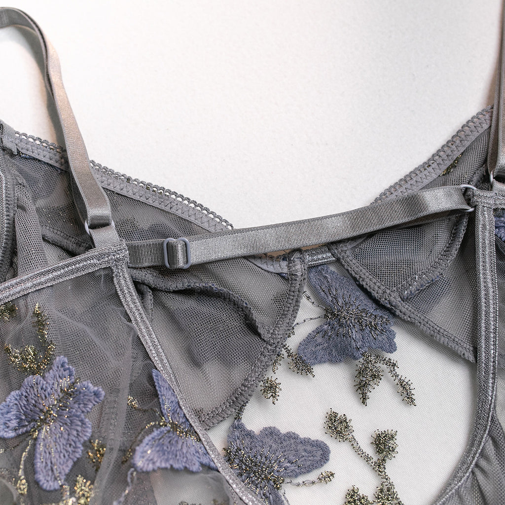 Butterfly Embroidery Slim Fit Bodysuit