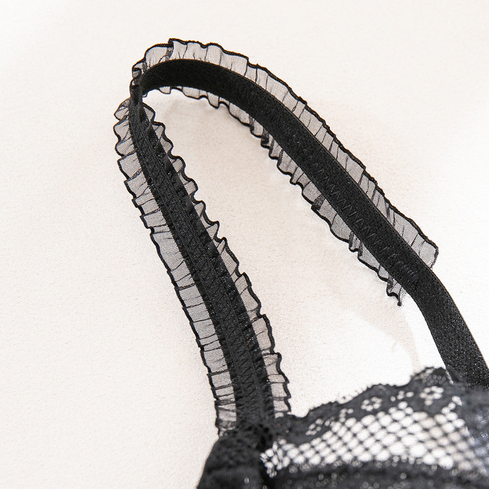 Black Lace Sheer Hollow-Out Bra & High-Waist Panty Set