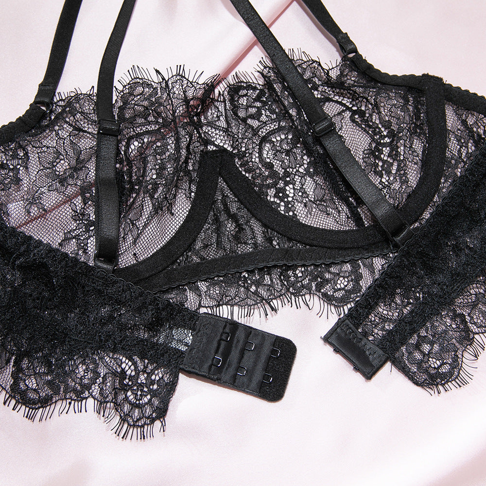 Luxe Thin Lace Gathering Bra & High-Waist Lift Panty Set