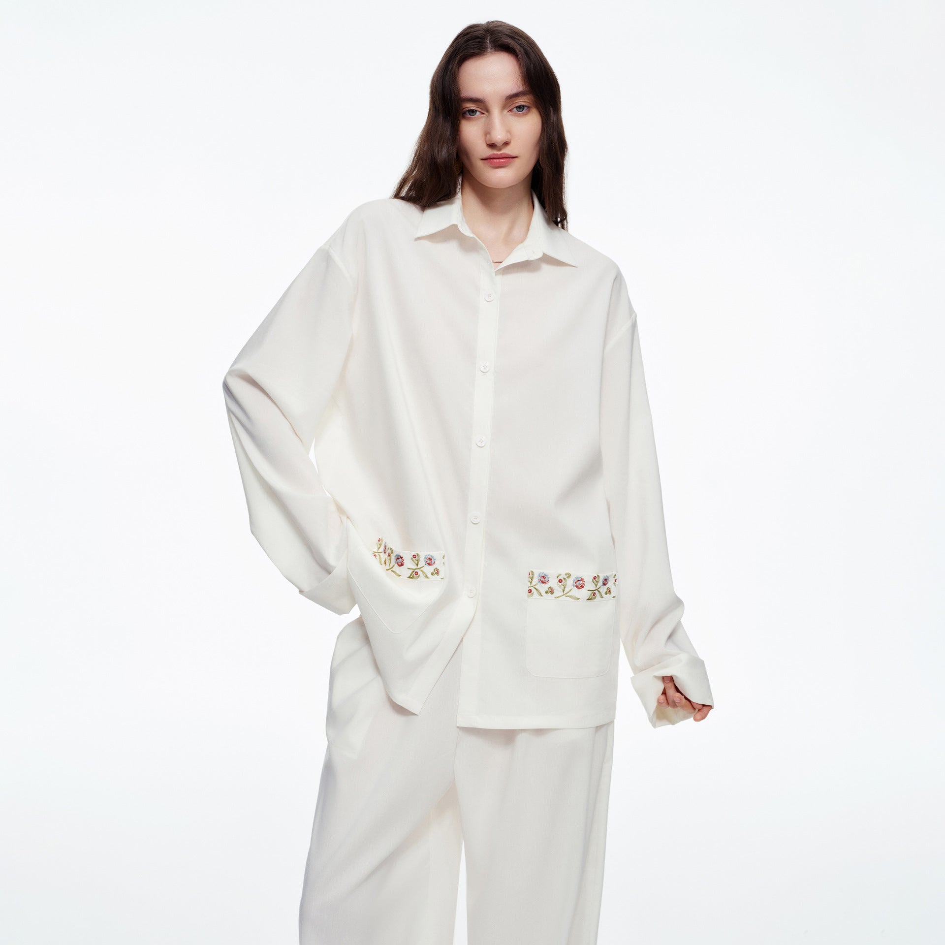 Lyocell Embroidery Long Sleeve Pajama Set | Loose Spring & Autumn Loungewear