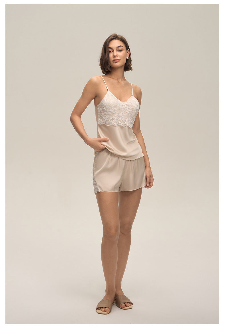 Lace Spaghetti Strap Shorts Casual Loungewear Set — Women's Homewear