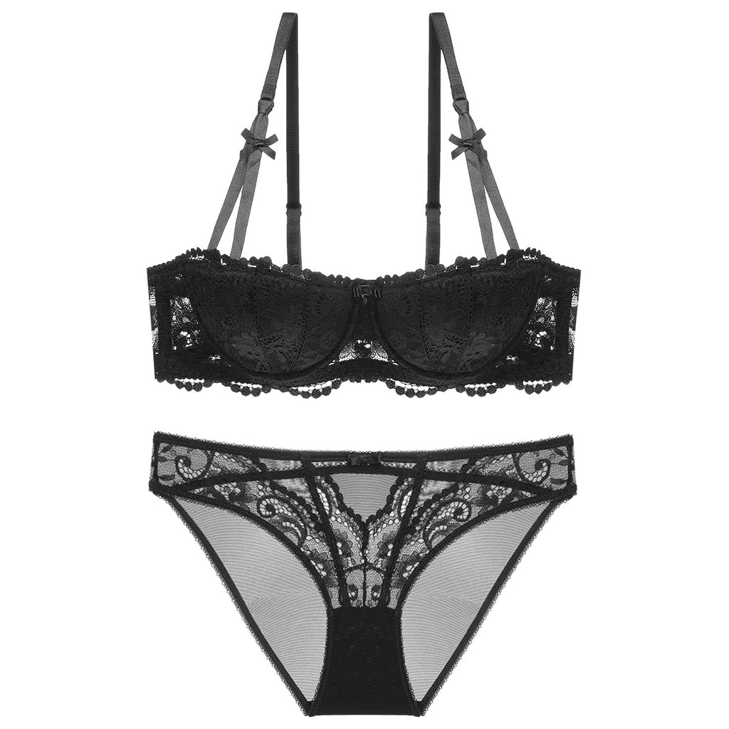 Half-Cup Lace Bra Set – Gather, Push-Up, Anti-Sag | Top or Se