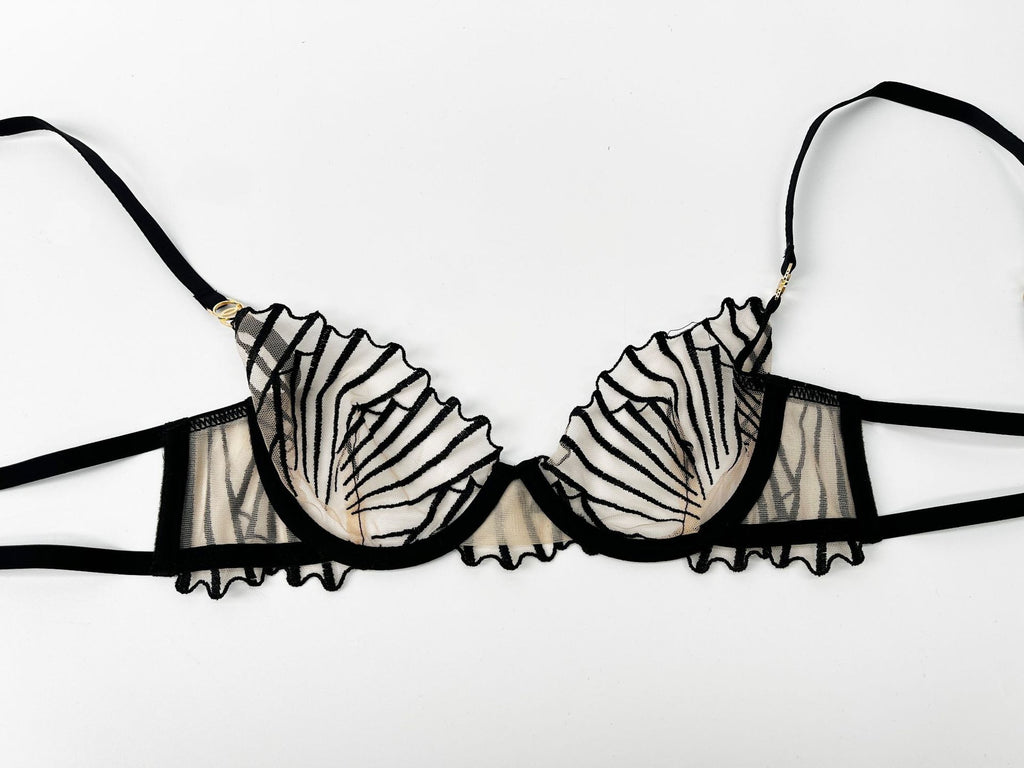 Mesh Embroidery Hollow Bra Set – Sheer, Full Coverage, with Thong