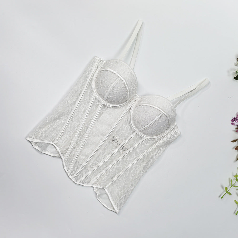Mesh Off-Shoulder Lace Fishbone Corset Bra