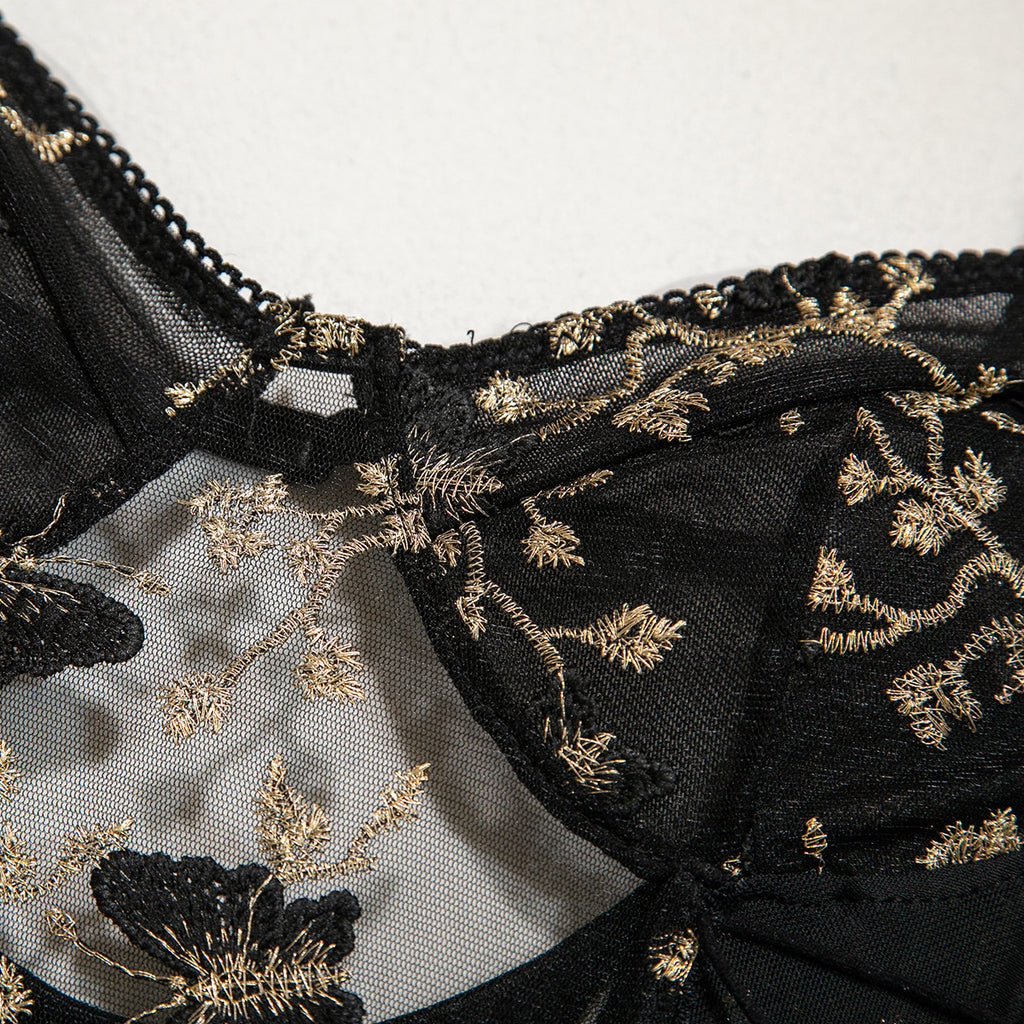 Butterfly Embroidery Slim Fit Bodysuit