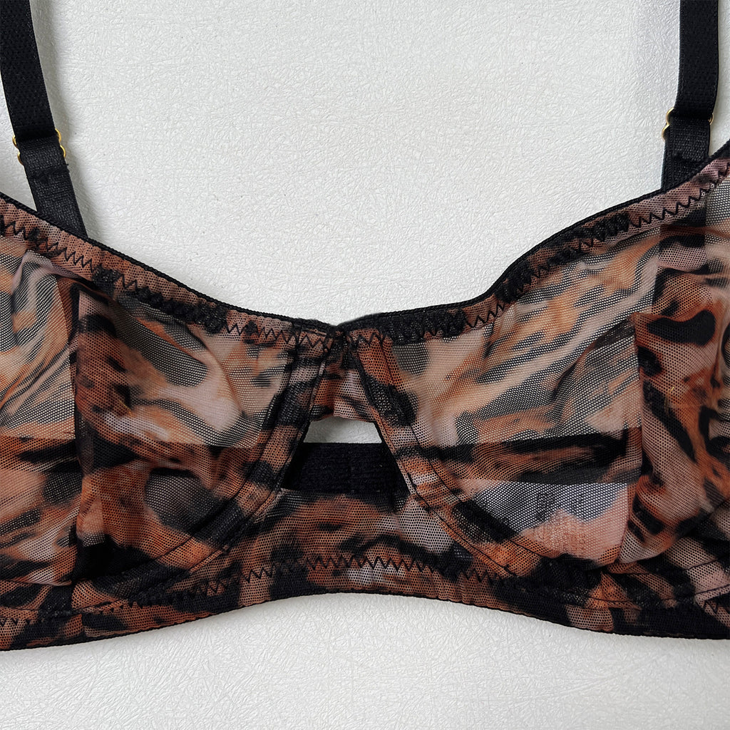Leopard Print Sheer Mesh Bra Set – French Ultra-Thin, Anti-Sag | 4 Colors