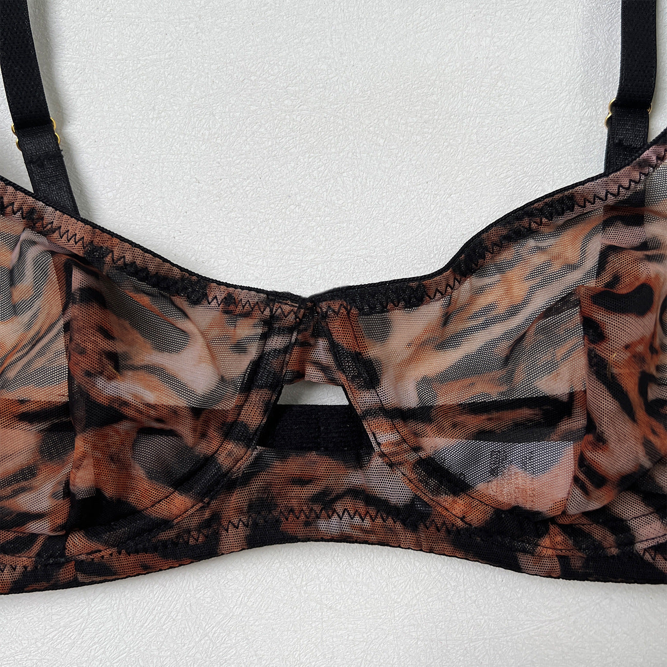 Leopard Print Sheer Mesh Bra Set – French Ultra-Thin, Anti-Sag | 4 Colors