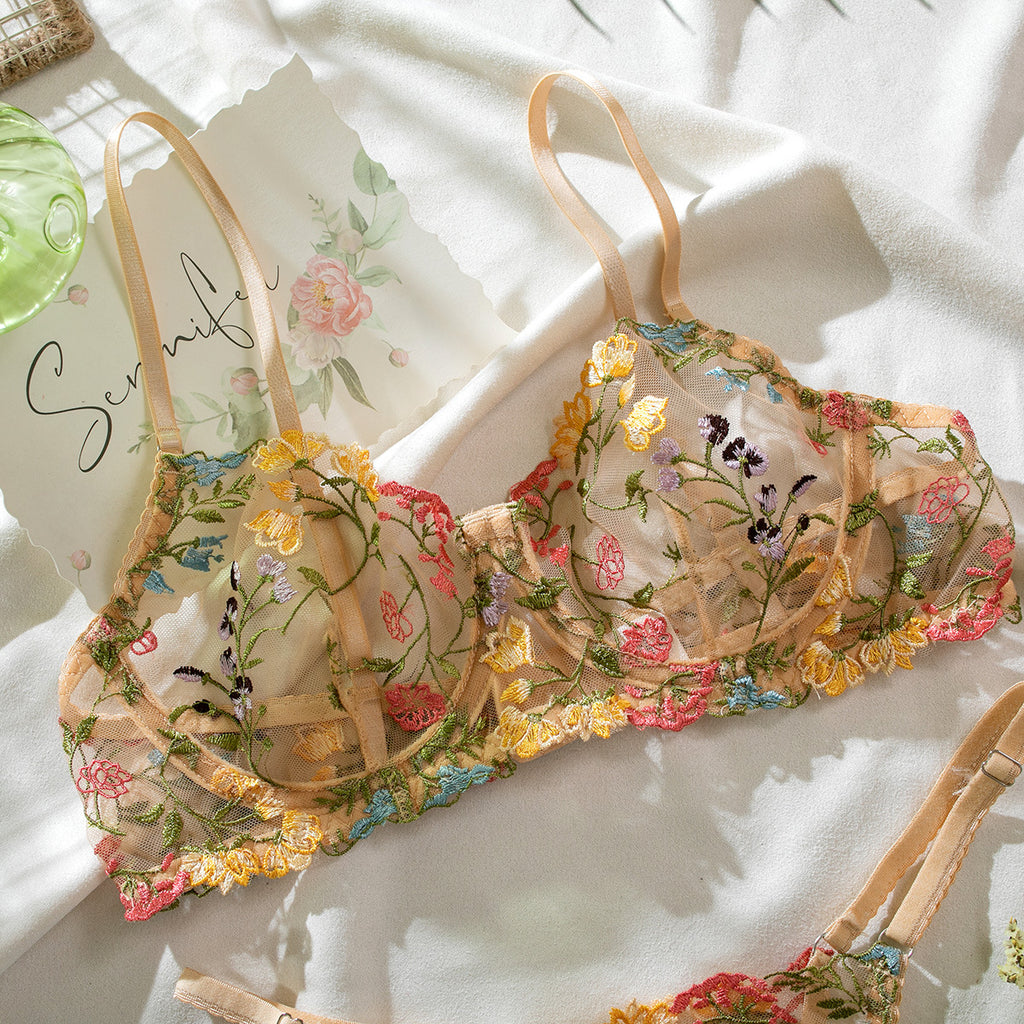 Floral Embroidery Sheer Versatile Lingerie Set