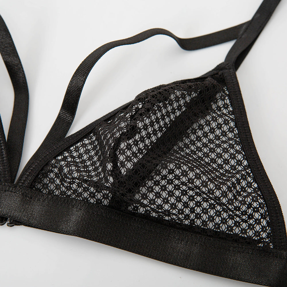 Sheer Mesh Sexy Five-Piece Lingerie Set with Stockings
