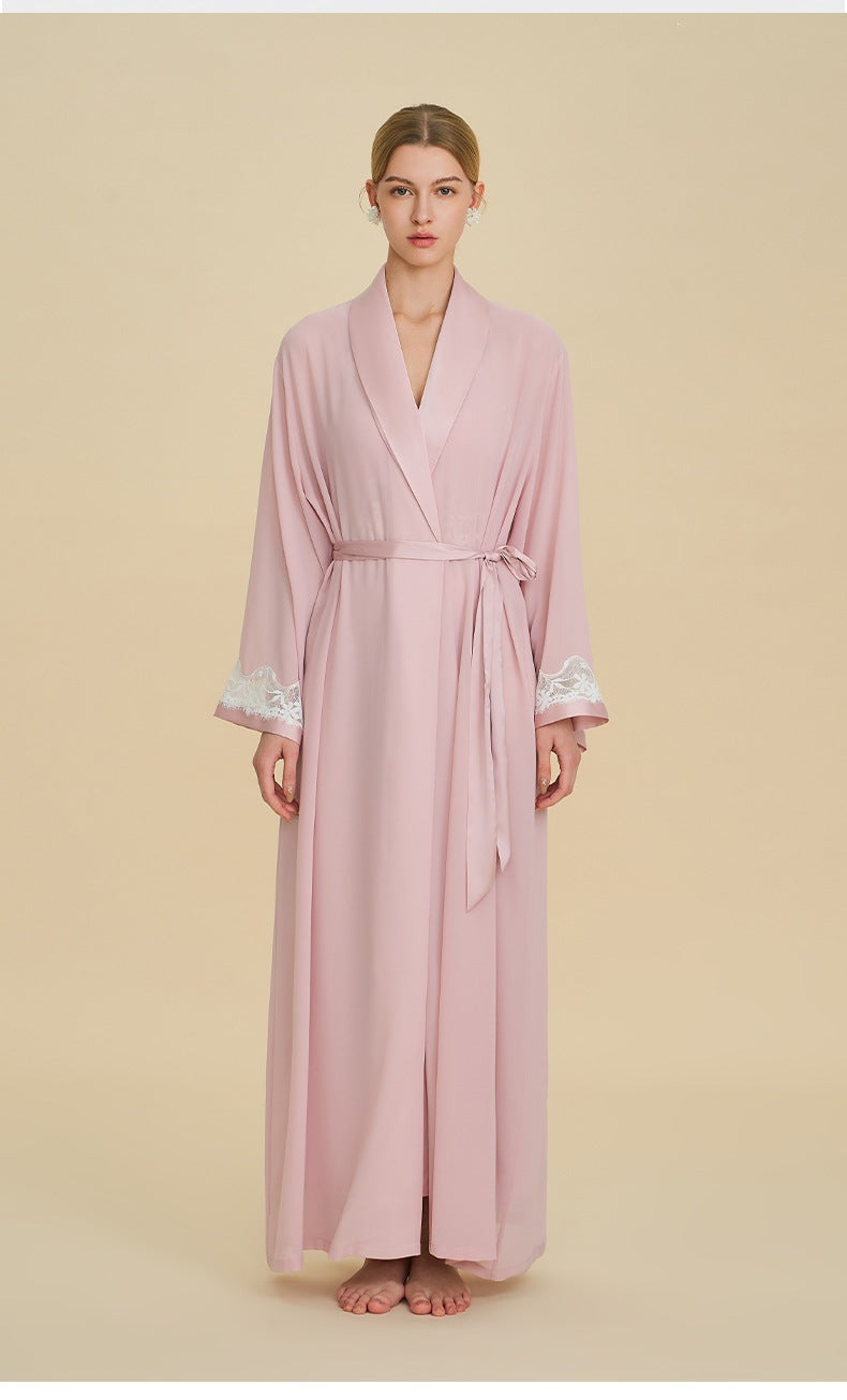 Pearl Chiffon Long Morning Robe | Loose Sexy Luxury Bathrobe