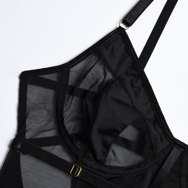 Mesh Patchwork Backless Bodysuit | Sexy Leg Ring Jumpsuit