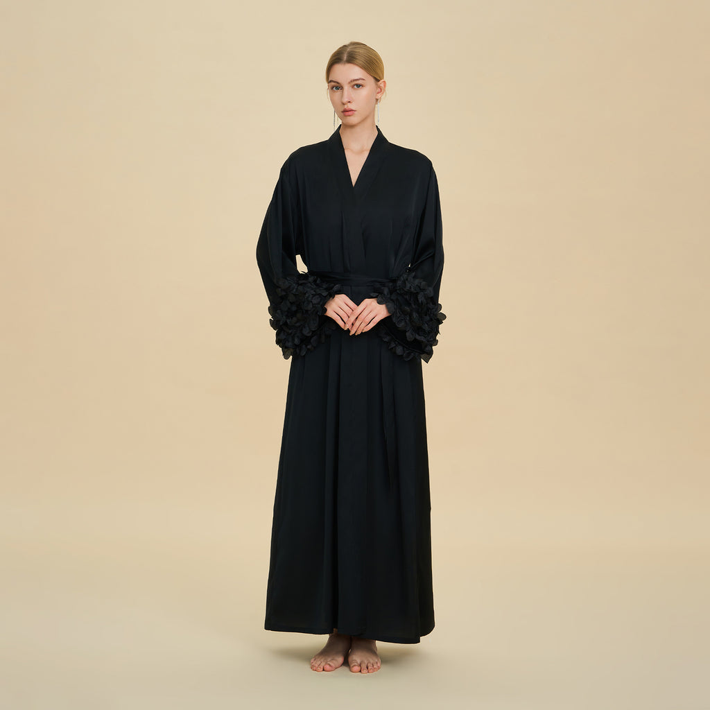 Satin Chiffon Bell Sleeve Cardigan Robe – Loose Fit Long Loungewear