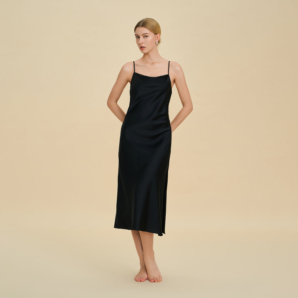 Satin Chiffon Halter Neck Long Split Nightdress — High-End Sexy Sleepwear