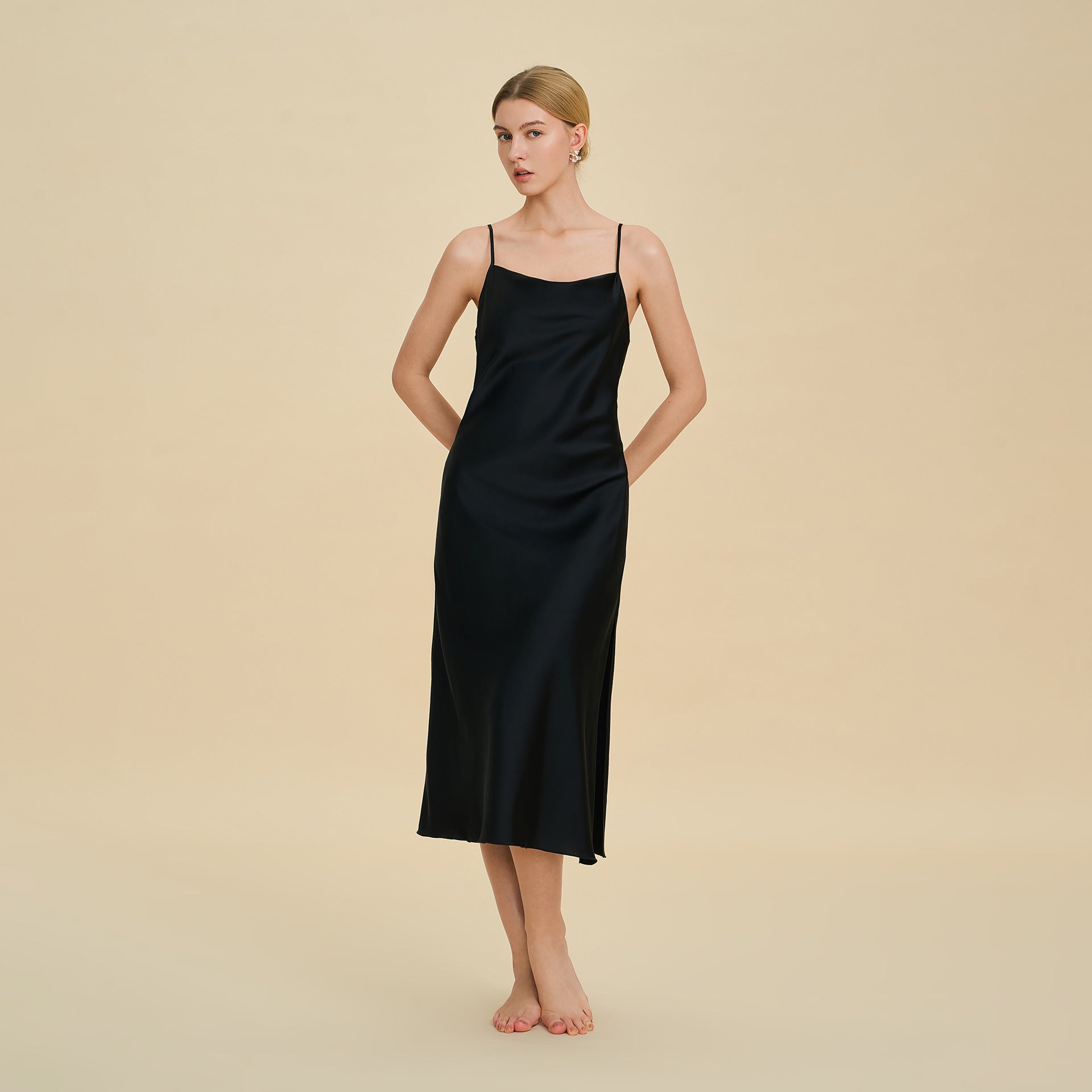 Satin Chiffon Halter Neck Long Split Nightdress — High-End Sexy Sleepwear