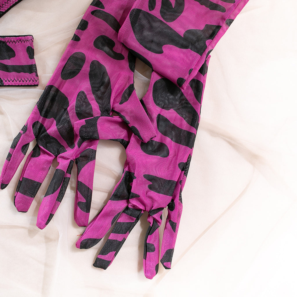 Leopard Print Bra Gloves Leg Sock Lingerie Set