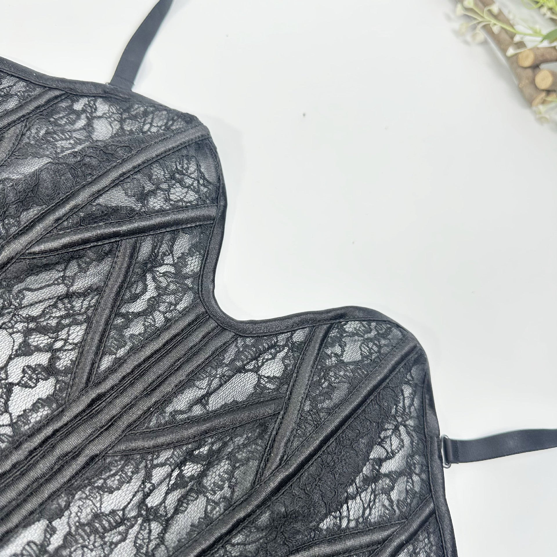 French Style Hollow Lace Fishbone Corset Bra